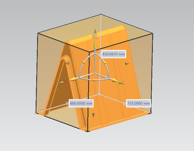 CAD bounding box of the A-frame coop: 860 by 735 by 831 millimeters