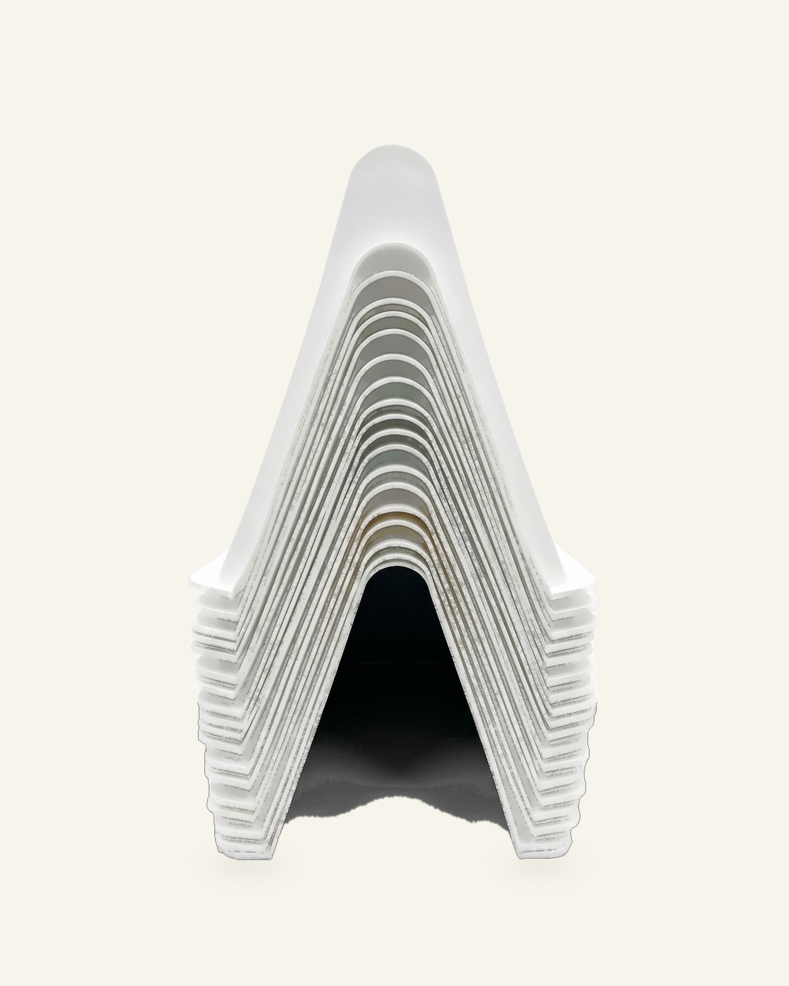 Studio front view of nested A-frame shells